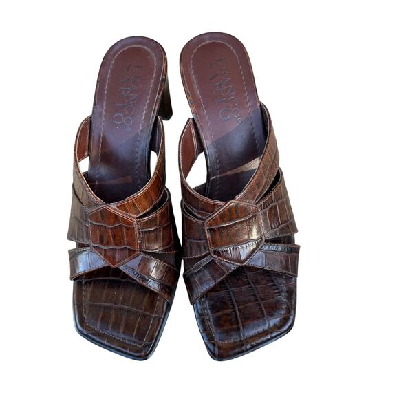 Franco Sarto Brown‎ Croc Embossed Leather Sandals - Size 7 - Picture 2 of 6